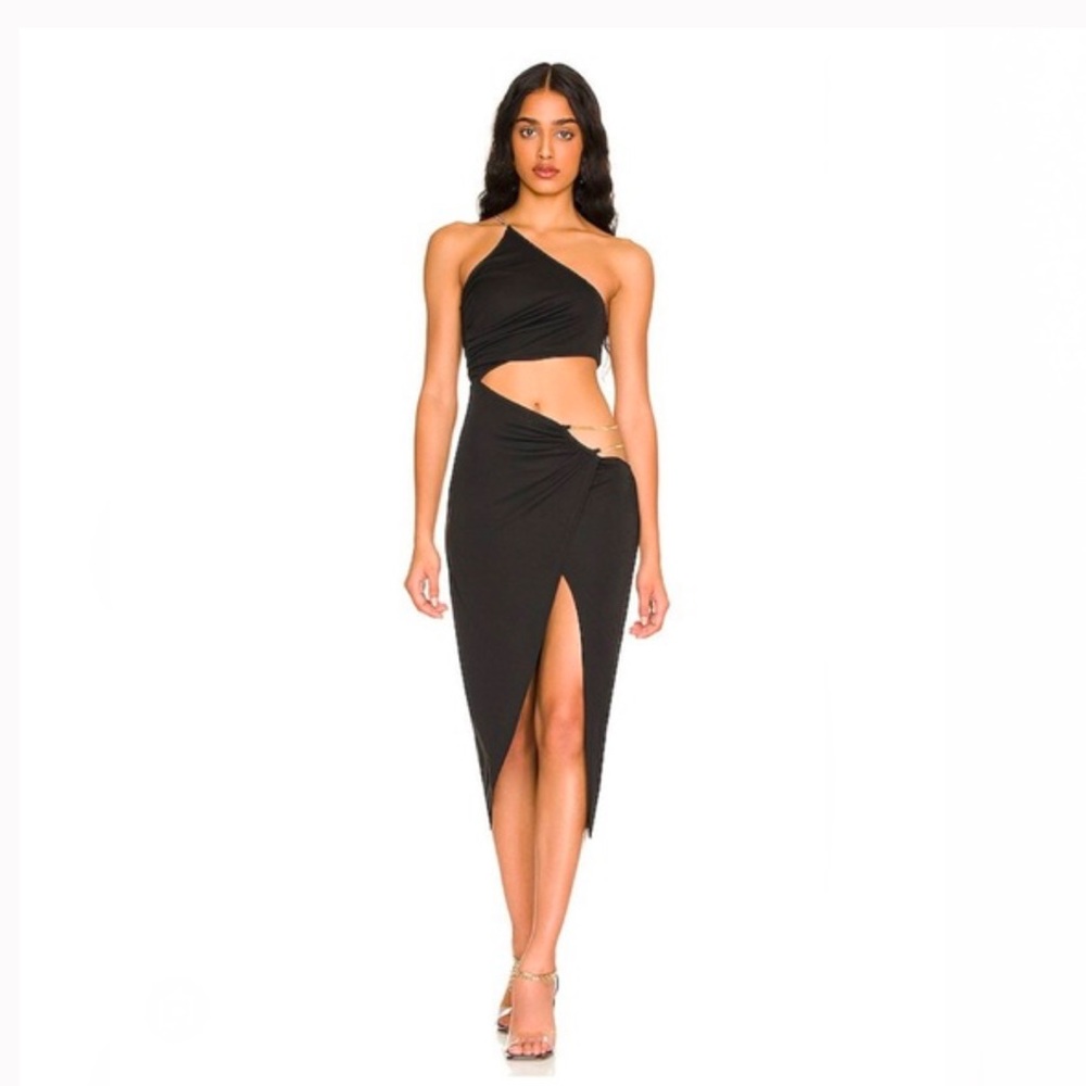 NBD Black One-Shoulder Cutout Midi Dress